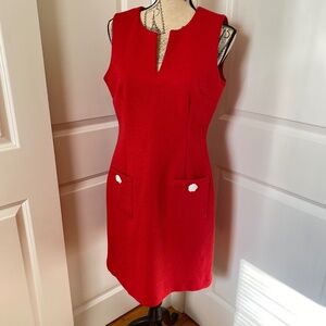 Karl Lagerfeld Paris Dress 10 Red Preppy Sleeveless Pockets Vintage Style Modern